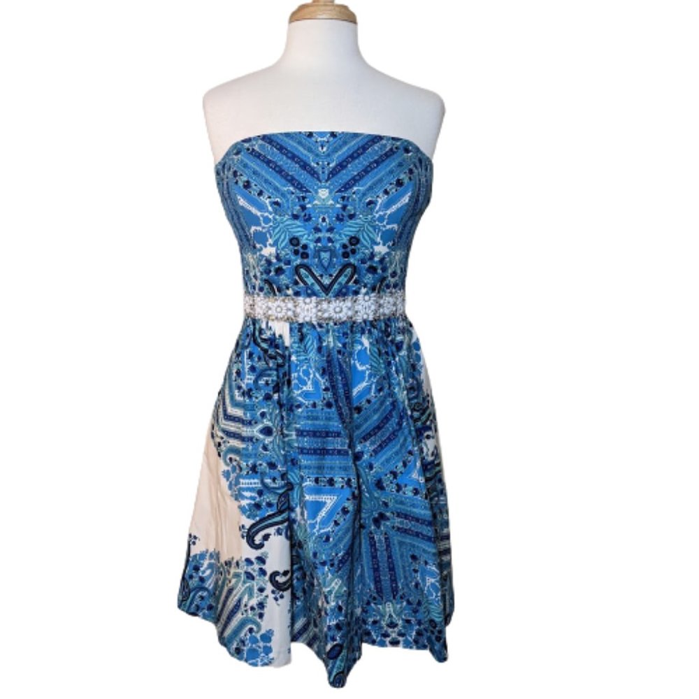 BADGLEY MISCHKA Silk-blend Beaded Strapless Dress
